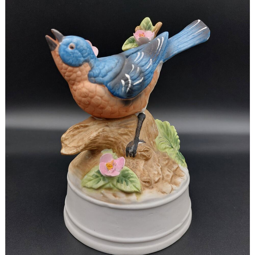 Milano Porcelain Bluebird Music Box by Eda Mann Vintage 1970s-1980s